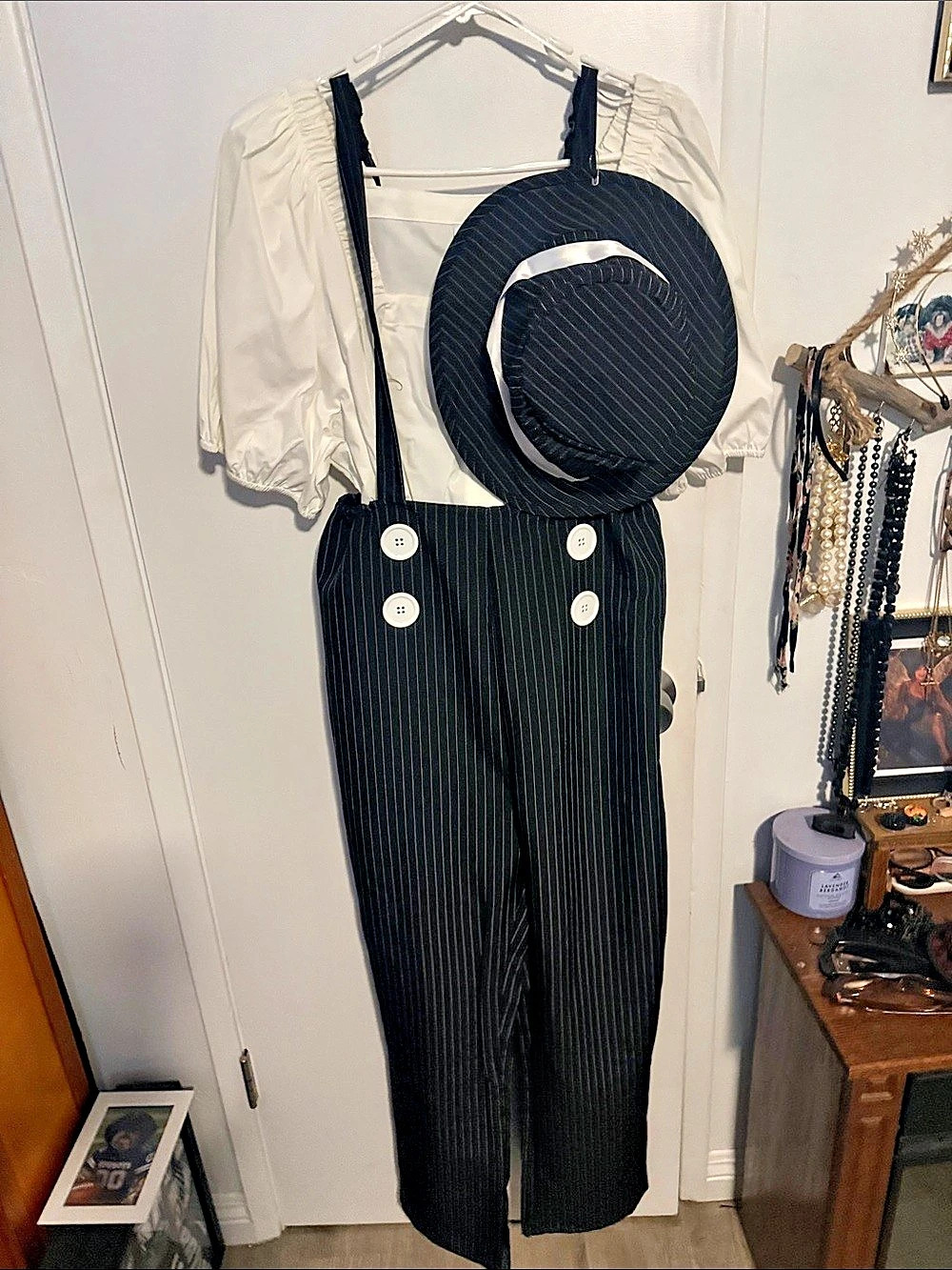 Mobster Pinstripe Wide Leg Jumpsuit Size Medium - mobster costume